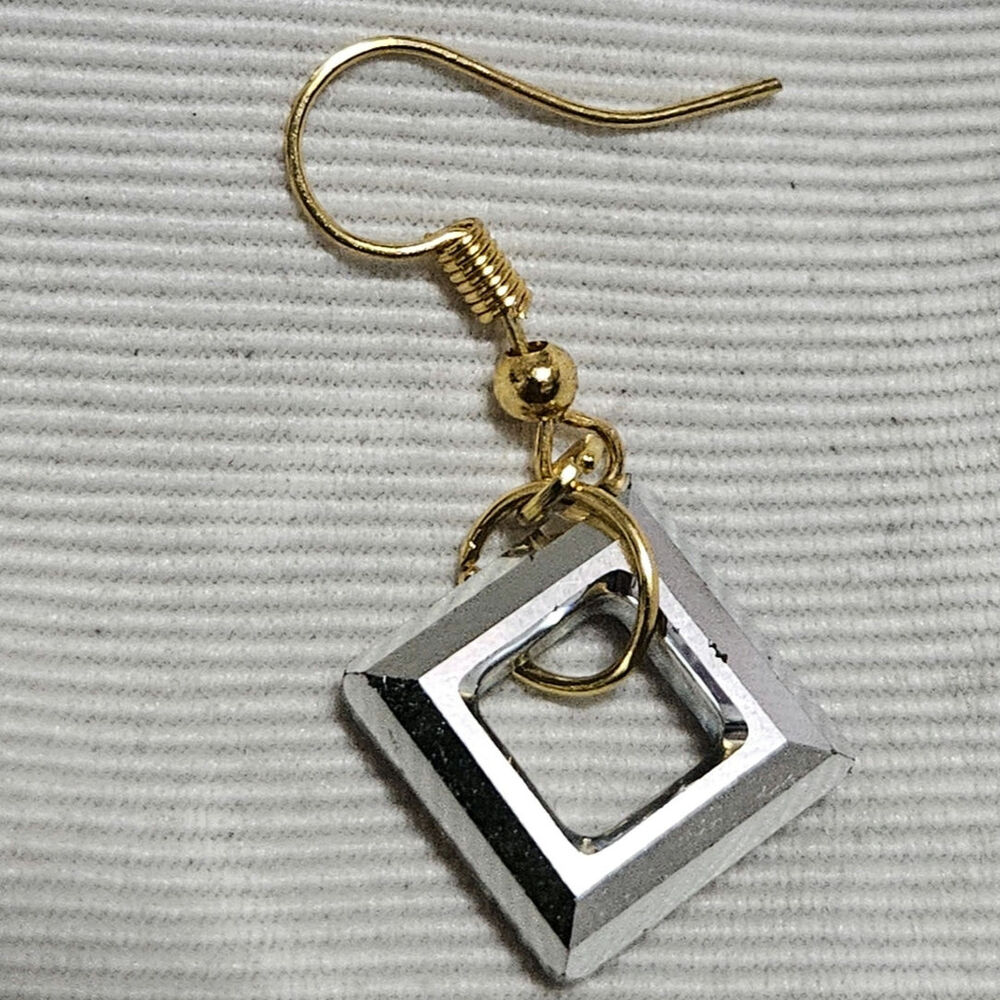 Handmade Dangling 14mm Swarovski Crystal "Cosmic Squares" Gold Fishhook Earrings - Picture 3 of 3